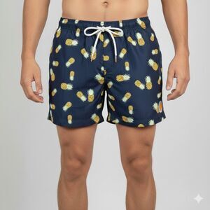Ambsn California Swim Trunks Mens Large Blue Pineapple Express Print Mesh Lined